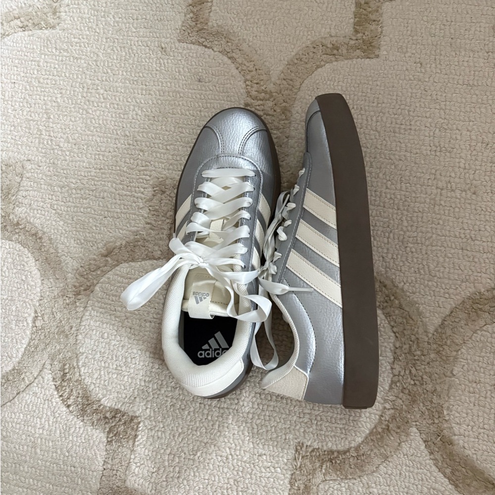 adidas Men’s Silver and White Platform Casual Sneakers